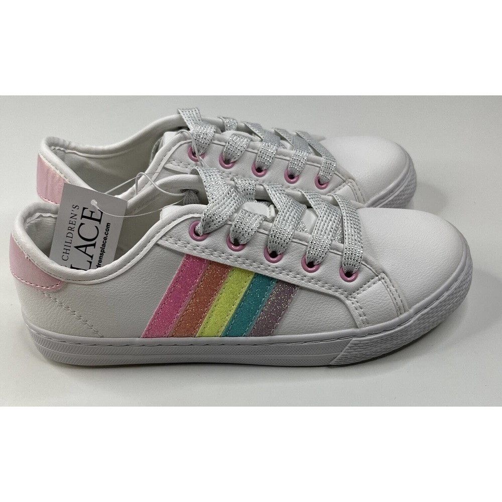 NEW The Children’s Place Rainbow Sneakers Size 3 Girls White Lace Up - Picture 3 of 10